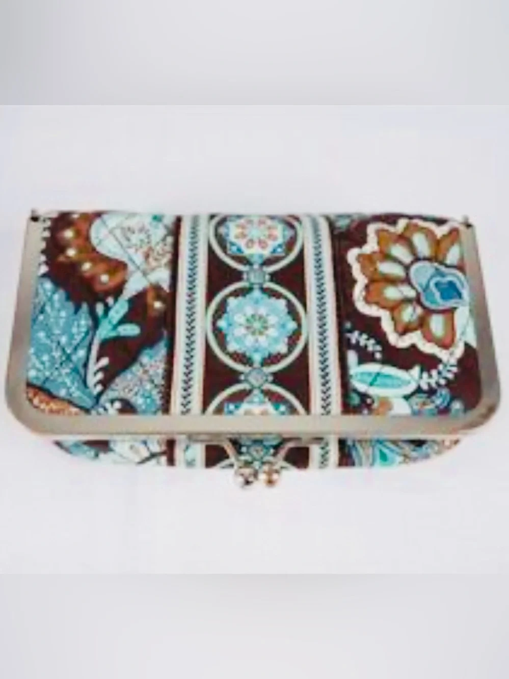 Vera Bradley Kisslock Makeup Pouch in Brown and Turquoise Floral Retired